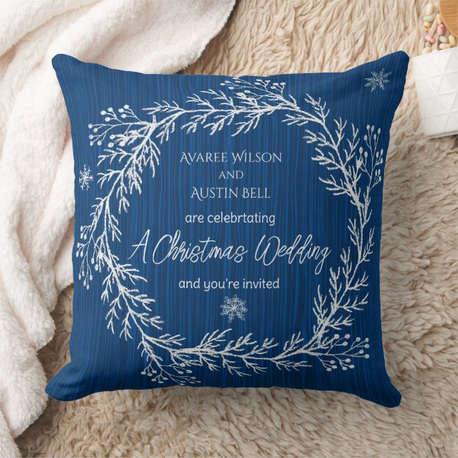 A Christmas Wedding White Chalk Designs On Blue  Cushion (Blanket)