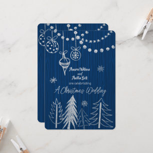 A Christmas Wedding White Chalk Designs On Blue Invitation