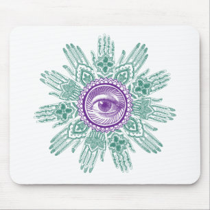 A circle of hands and an Eye Mouse Mat