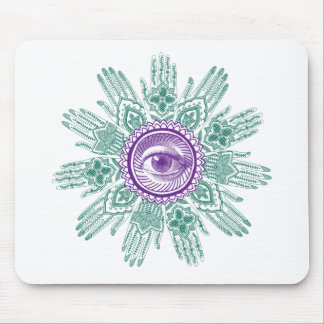 A circle of hands and an Eye Mouse Mat