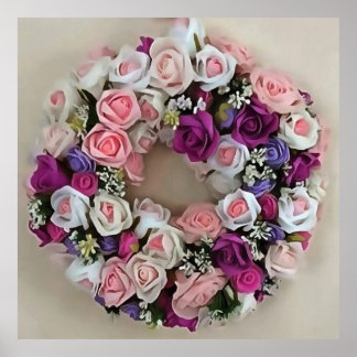 A Circle Of Pink and Purple Roses Acrylic Paintin Poster