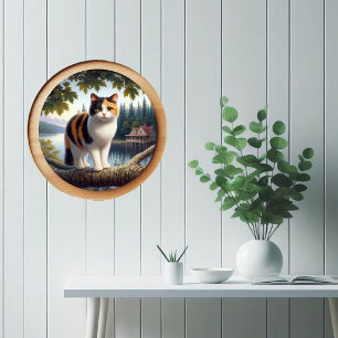 A circular 3D image of a beautiful Calico cat  Poster