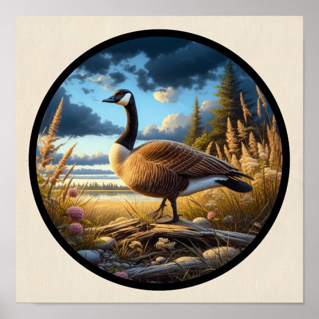 A Circular 3D Image of a Beautiful Canada Goose Poster (Front)