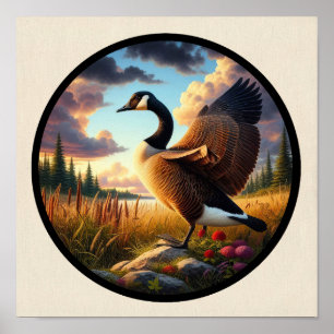 A Circular 3D Image of a Beautiful Canada Goose Poster