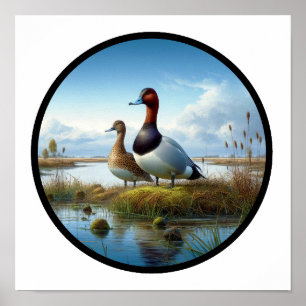 A Circular 3D Image of a Beautiful Canvasback Duck Poster