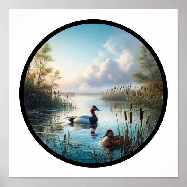 A Circular 3D Image of a Beautiful Canvasback Duck Poster (Front)
