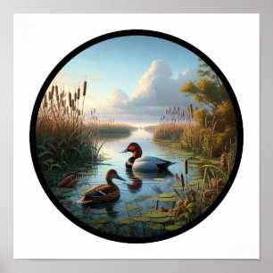 A Circular 3D Image of a Beautiful Canvasback Duck Poster
