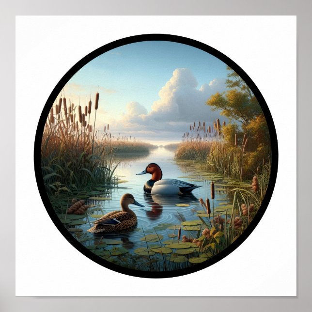 A Circular 3D Image of a Beautiful Canvasback Duck Poster (Front)
