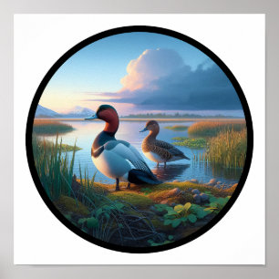 A Circular 3D Image of a Beautiful Canvasback Duck Poster