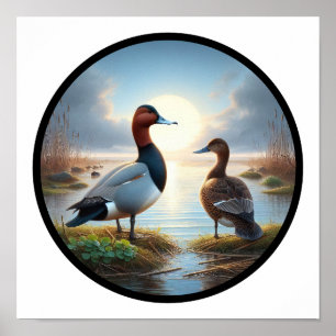 A Circular 3D Image of a Beautiful Canvasback Duck Poster