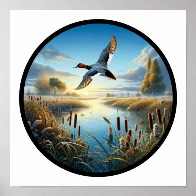 A Circular 3D Image of a Beautiful Canvasback Duck Poster (Front)