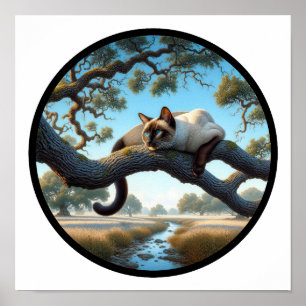 A Circular 3D Image of a Beautiful Siamese Cat  Poster