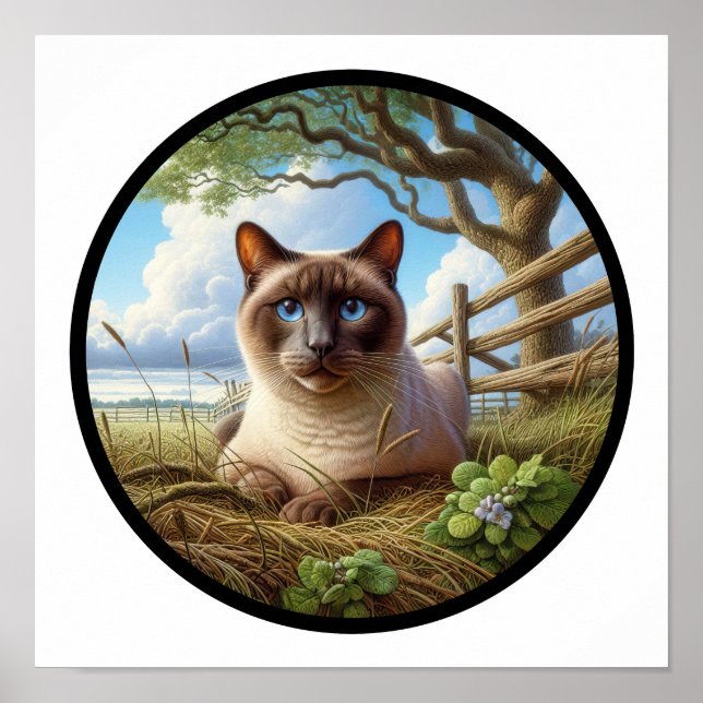 A Circular 3D Image of a Beautiful Siamese Cat  Poster (Front)