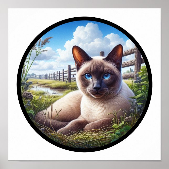 A Circular 3D Image of a Beautiful Siamese Cat  Poster (Front)