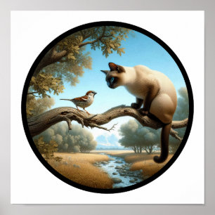 A Circular 3D Image of a Beautiful Siamese Cat  Poster