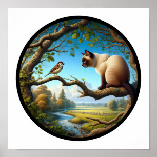 A Circular 3D Image of a Beautiful Siamese Cat  Poster