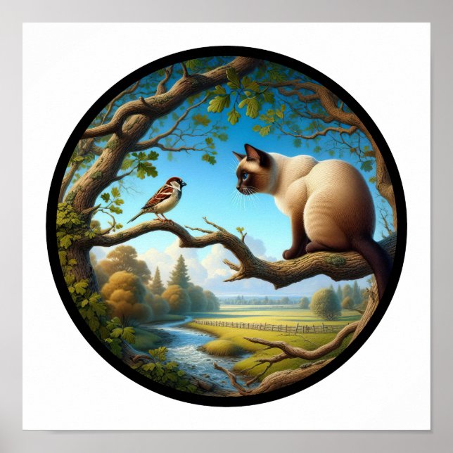A Circular 3D Image of a Beautiful Siamese Cat  Poster (Front)