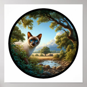 A Circular 3D Image of a Beautiful Siamese Cat  Poster