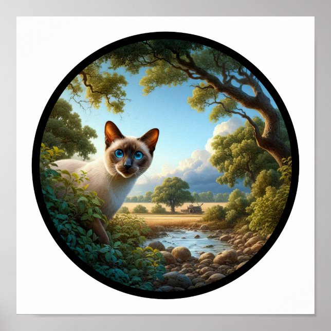 A Circular 3D Image of a Beautiful Siamese Cat  Poster (Front)