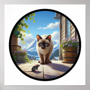 A Circular 3D Image of a Beautiful Siamese Cat  Poster