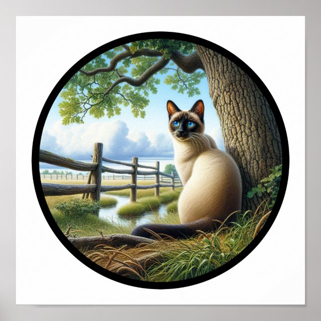 A Circular 3D Image of a Beautiful Siamese Cat  Poster (Front)