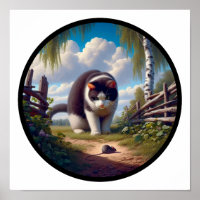 A Circular 3D Image of a Beautiful Tuxedo cat