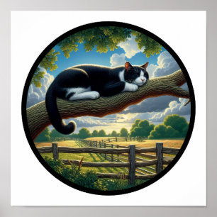 A Circular 3D Image of a Beautiful Tuxedo cat Poster