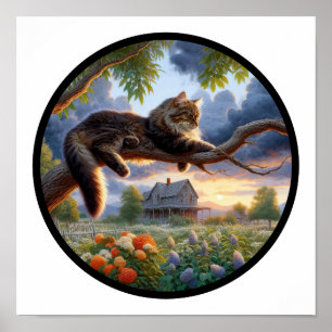 A Circular 3D Image of a Domestic Longhair Cat Poster