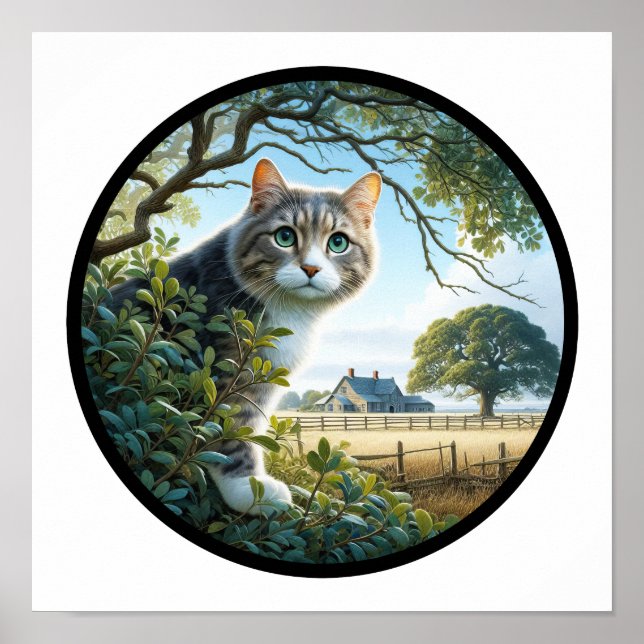 A Circular 3D Image of a Domestic Medium Hair Cat Poster (Front)