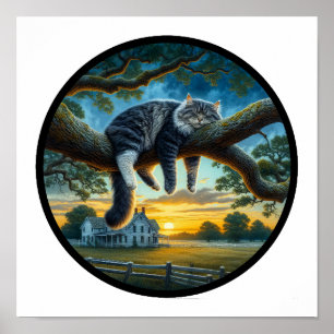 A Circular 3D Image of a Domestic Medium Hair Cat Poster