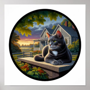 A Circular 3D Image of a Domestic Shorthair Cat Poster