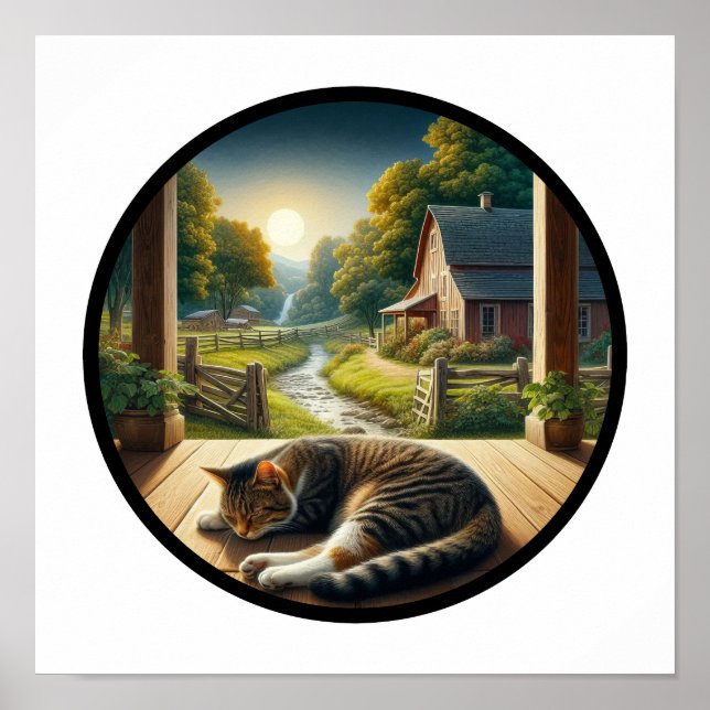 A Circular 3D Image of a Domestic Shorthair Cat Poster (Front)
