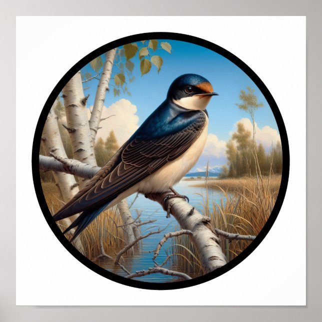 A Circular 3D Image of a Tree Swallow Poster (Front)