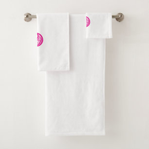 A circular logo featuring a heart symbol, embodyin bath towel set