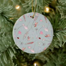 A circular ornament with a light grey background
