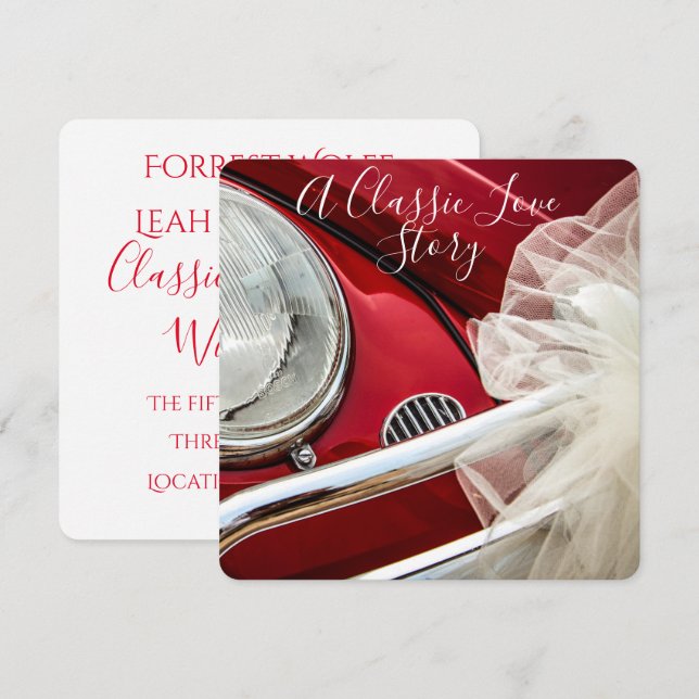 A classic car love story wedding invitation (Front/Back)