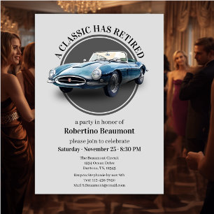 A Classic Has Retired Blue Car Retirement Party Invitation