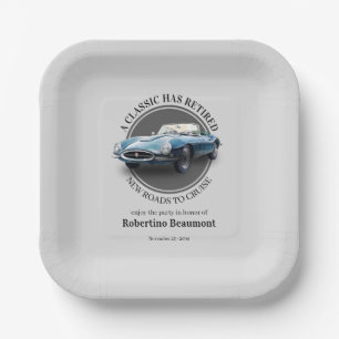 A Classic Has Retired Blue Car Retirement Party Paper Plate