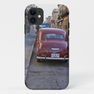 A classic old red Peugeot car parked on a street Case-Mate iPhone Case