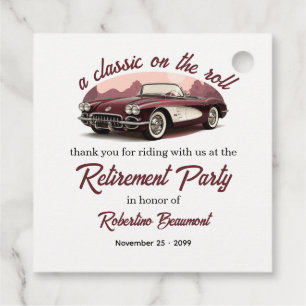 A Classic on the Roll Retro Car Retirement Party Favour Tags