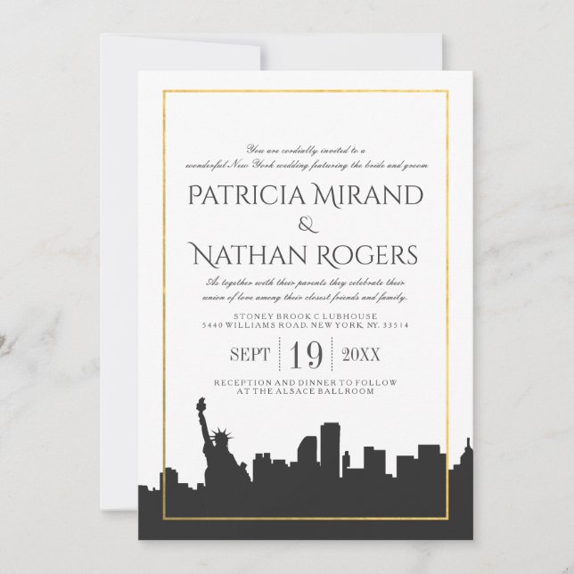 A Classic White New York Wedding Invitations (Front)