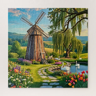 A classic wooden windmill jigsaw puzzle