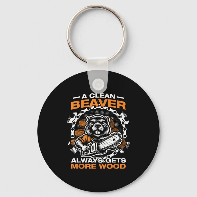 A Clean Beaver Lumberjack Forestry Worker Chainsaw Key Ring (Front)