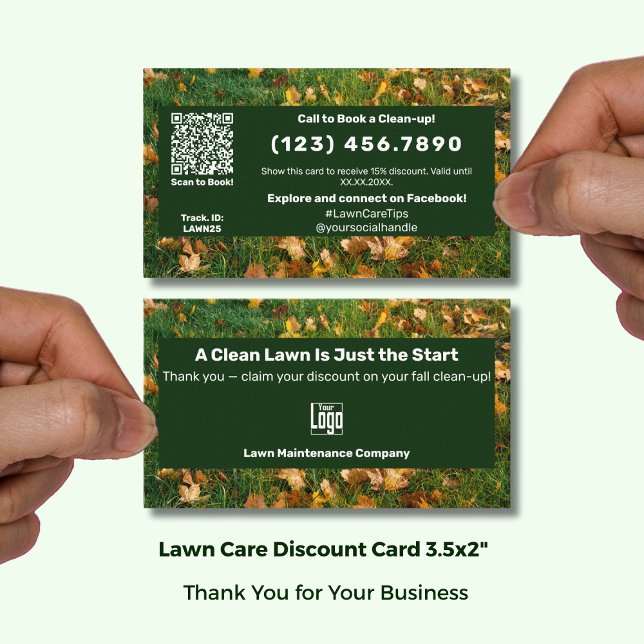 A Clean Lawn Is Just the Start Seasonal Autumn  Discount Card (A Clean Lawn Is Just the Start Seasonal Autumn Discount Card; Size:3.5x2 Inch, Green White Branding)