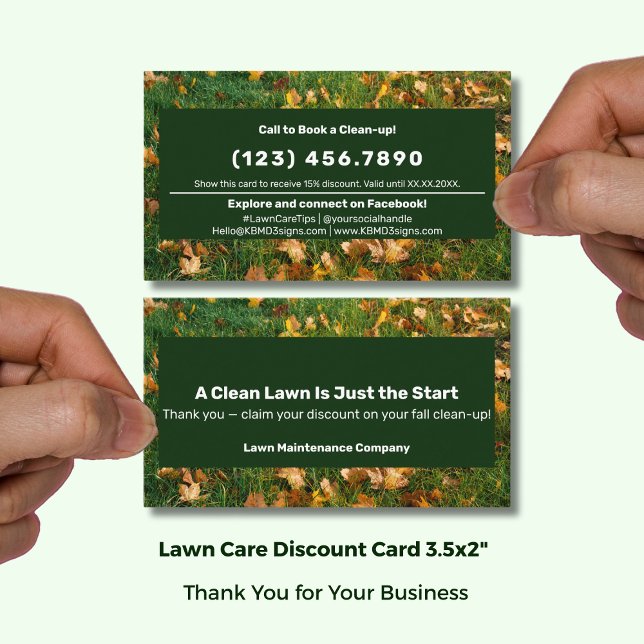 A Clean Lawn Is Just the Start Thank You  Discount Card (A Clean Lawn Is Just the Start Thank You Discount Card; Size: 3.5x2 Inch, Green White Branding)
