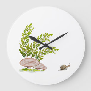A clock with a cute watercolor image of a forest m