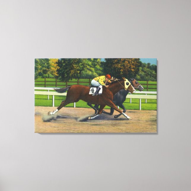 A Close Finish at the Race Track, Horses Canvas Print (Front)