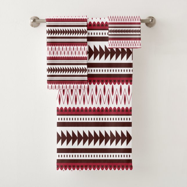 A close-up image of a colourful screen displaying  bath towel set (Insitu)