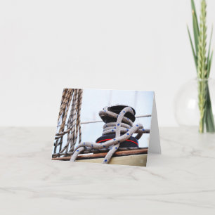 A close-up of a sailboat winch on a boat. thank you card