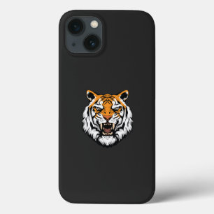 a close up of a tiger's face on a black background iPhone 13 case
